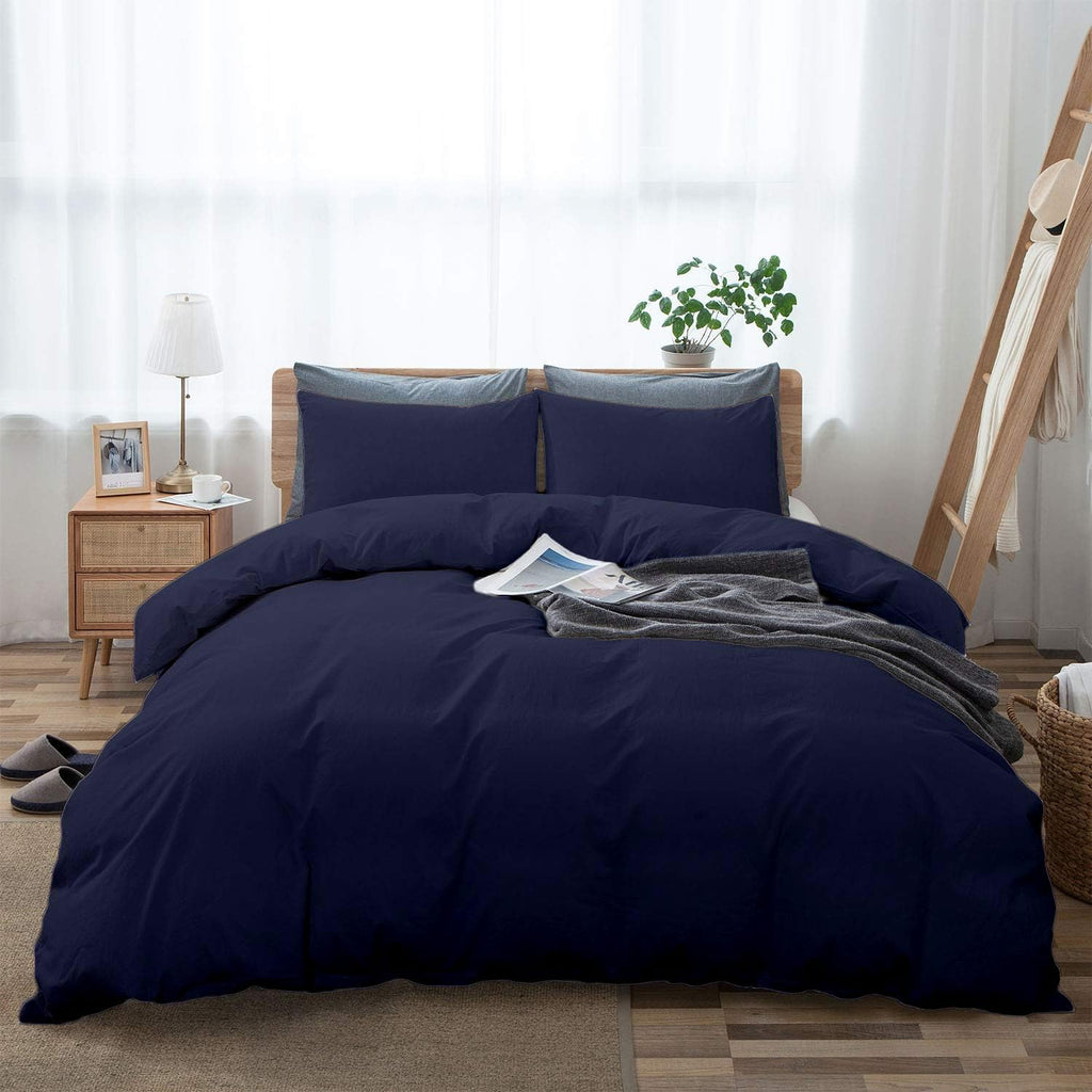 Navy Blue Duvet Cover Set Oversized Queen Size 1 Duvet Cover with 2 Pillow Shams 3-Pc Comforter Cover with Zipper Closure & Corner Tie 100% Egyptian Cotton Cover (98x98 Inch, Navy Blue)