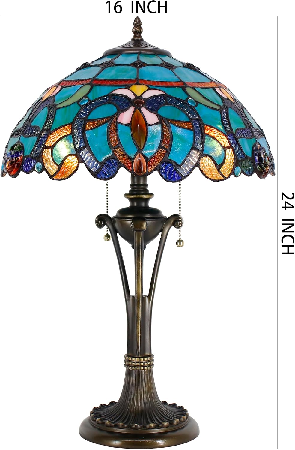 Tiffany Table Lamp 24 Inch Stained Glass Desk Lamp Blue Green Baroque Reading Light for Bedroom Living Room Bedside Nightstand