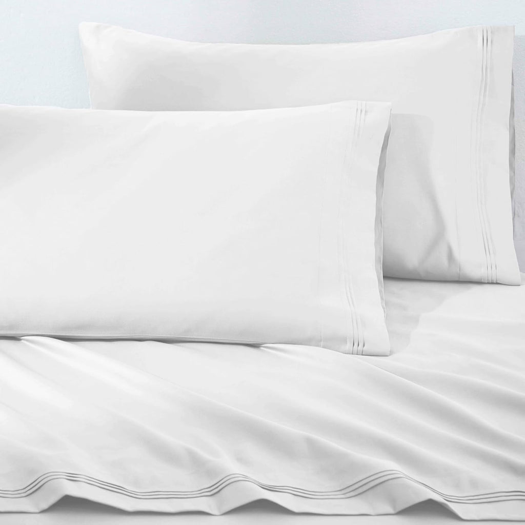 Superior Egyptian Cotton 4 Piece Sheet Set, Luxury 1500 Thread Count, Eco-Friendly, Sustainable Sheets, Ultra-Soft Basics, Solid, Deep Pocket Fitted Sheet, Flat Sheet, Pillowcases, Full, White