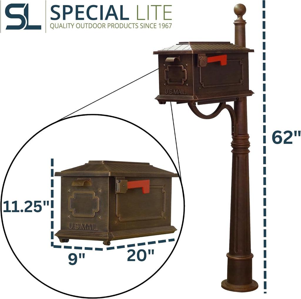 Special Lite Kingston Curbside Mailbox with Ashland Post - Copper Mailbox with Aluminum Post - SCK-1017_SPK-600-CP