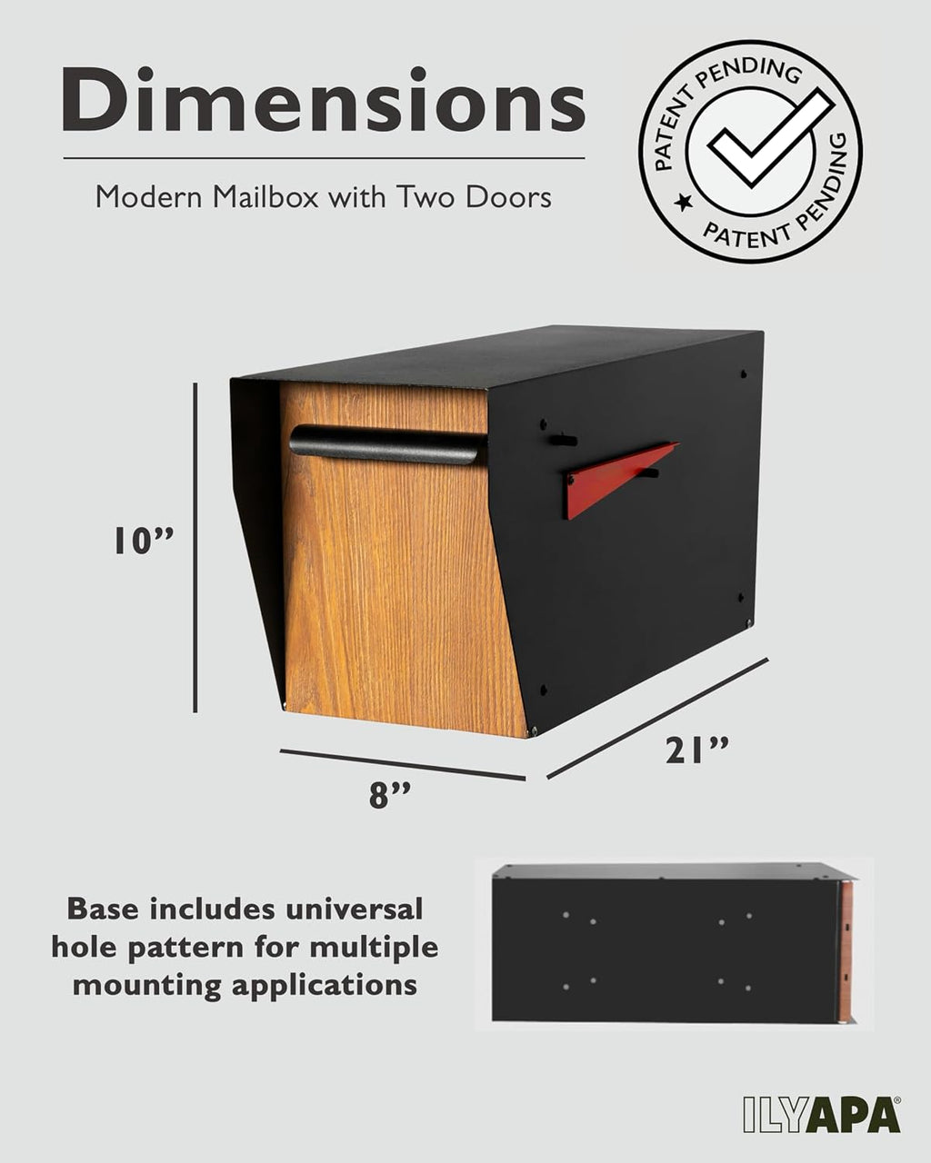 Ilyapa Modern Black Mailbox & Post Sleeve Bundle | Heavy Duty, All-Weather Powder-Coated Steel Curbside Mailbox & 43' Metal Post for Outside w/Universal Mounting Bracket.