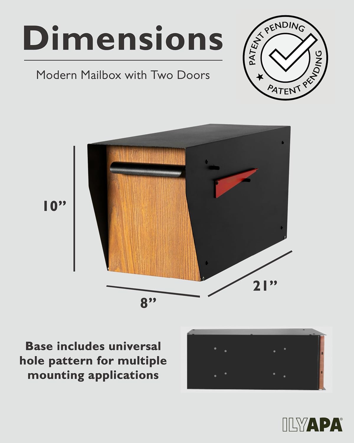 Ilyapa Modern Black Mailbox & Post Sleeve Bundle | Heavy Duty, All-Weather Powder-Coated Steel Curbside Mailbox & 43' Metal Post for Outside w/Universal Mounting Bracket.