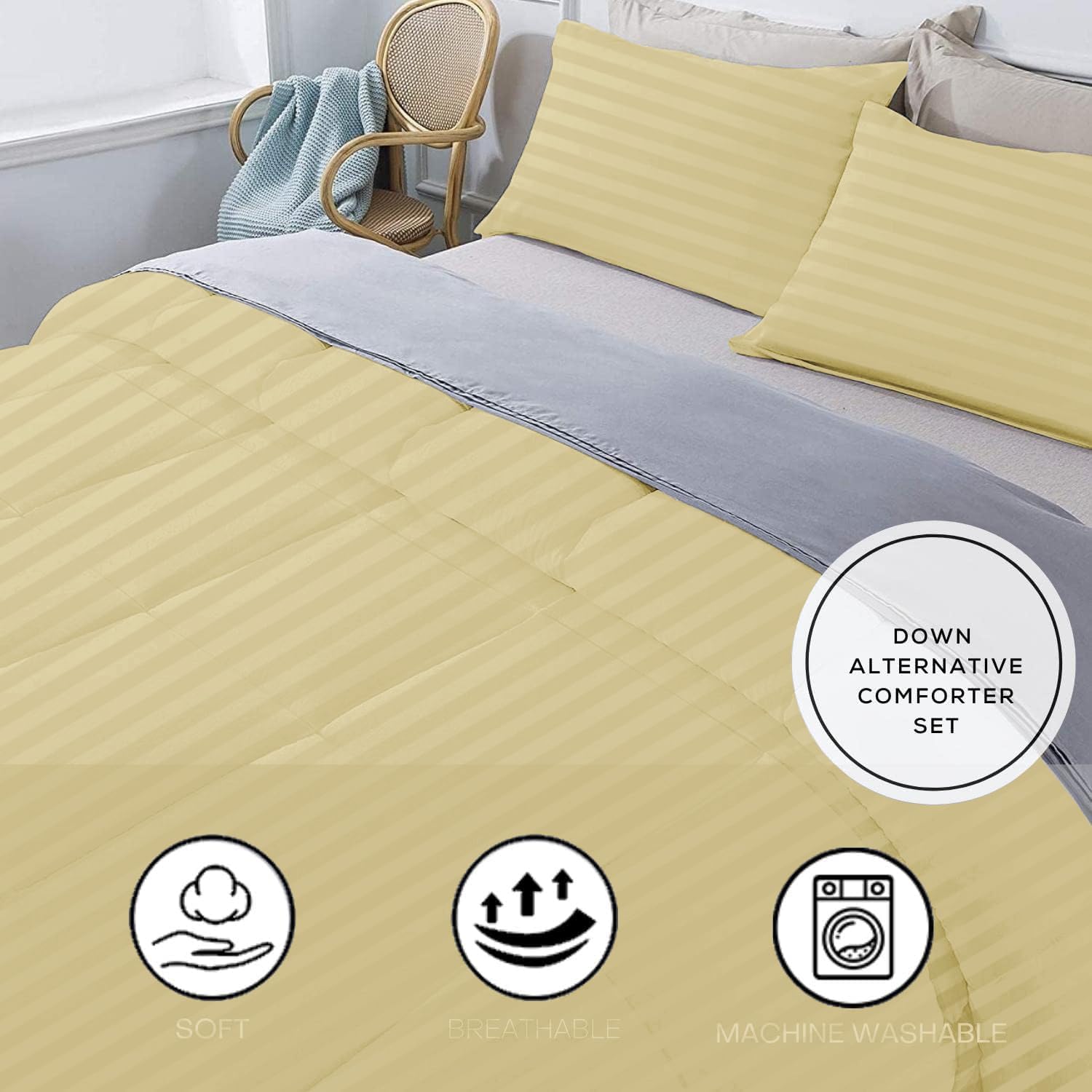 3 Piece 100% Egyptian Cotton 800 Thread Count Comforter Set Full/Queen Size (90' x 90') Inch 400 GSM Luxurious Hotel Collection Ultra-Soft Comforter Set- Ivory Stripe