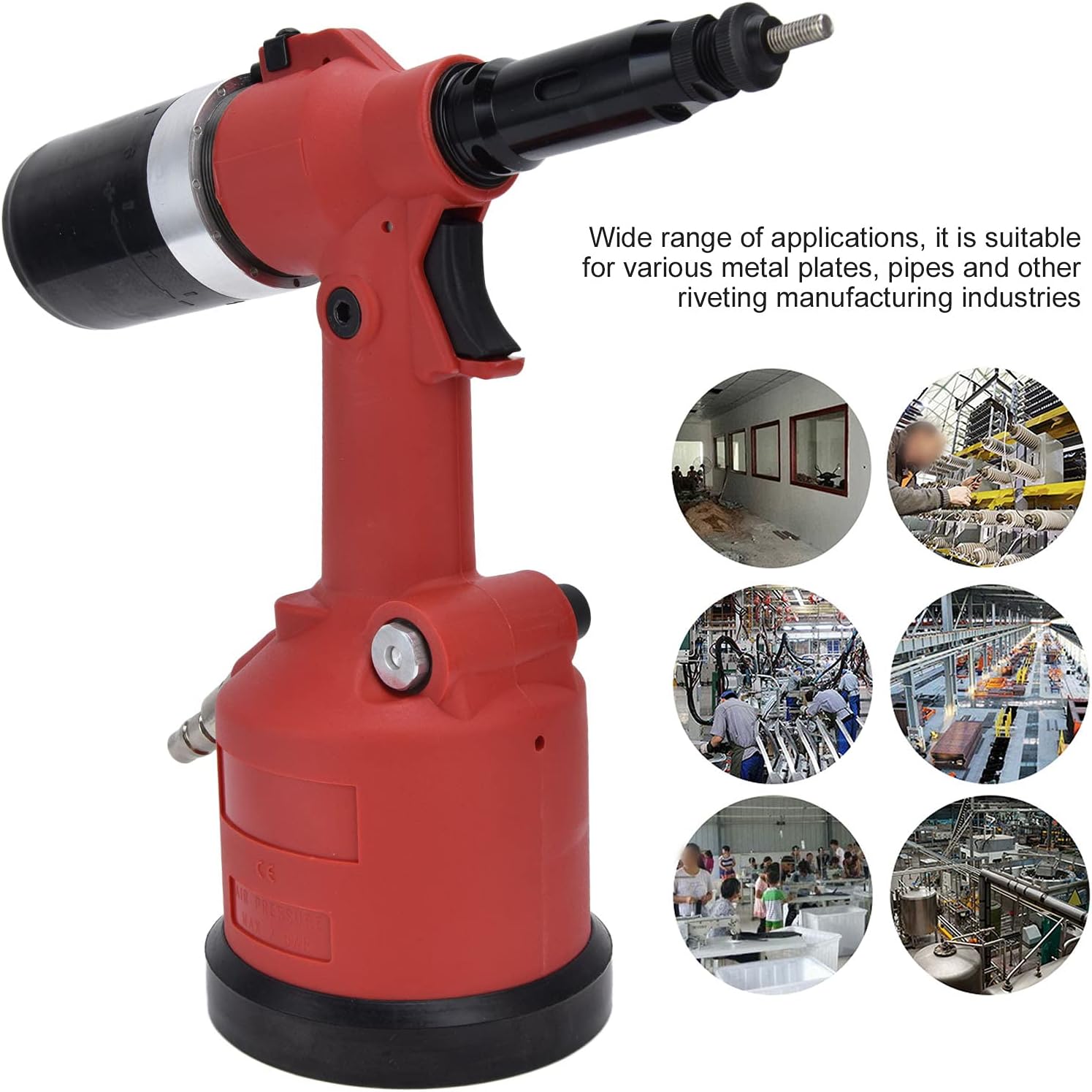 Pneumatic Rivet Nut Setter Kit - Heavy Duty Air Powered Riveter Gun for M3-M12 Nuts, Zinc Alloy, for Metal Plates and Pipes