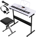 ZENY 61-Key Portable Electric Keyboard Piano with Built In Speakers, LED Screen, Headphones, Microphone, Piano Stand, Music Sheet Stand and Stool (White)