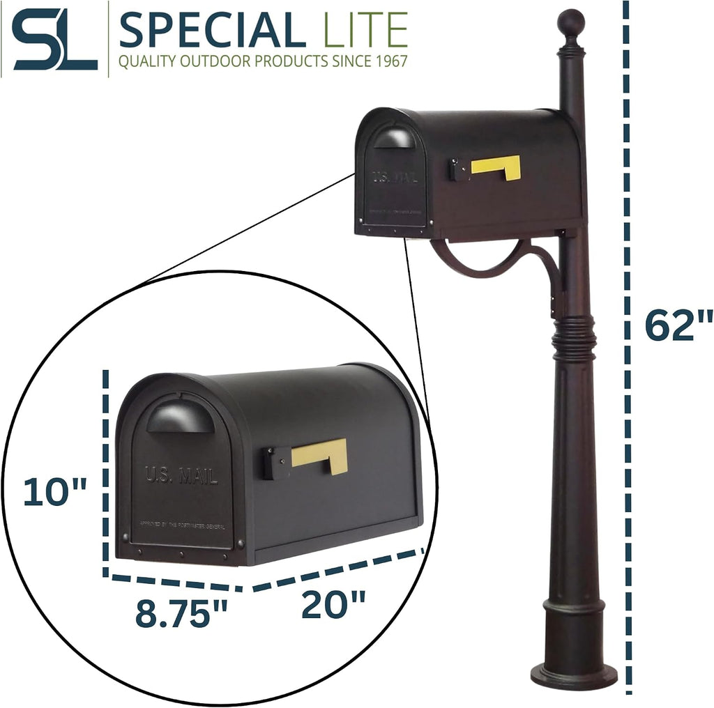 Special Lite Classic Curbside Mailbox with Aluminum Post - Black Mailbox with Ashland Post - SCC-1008_SPK-600-BLK