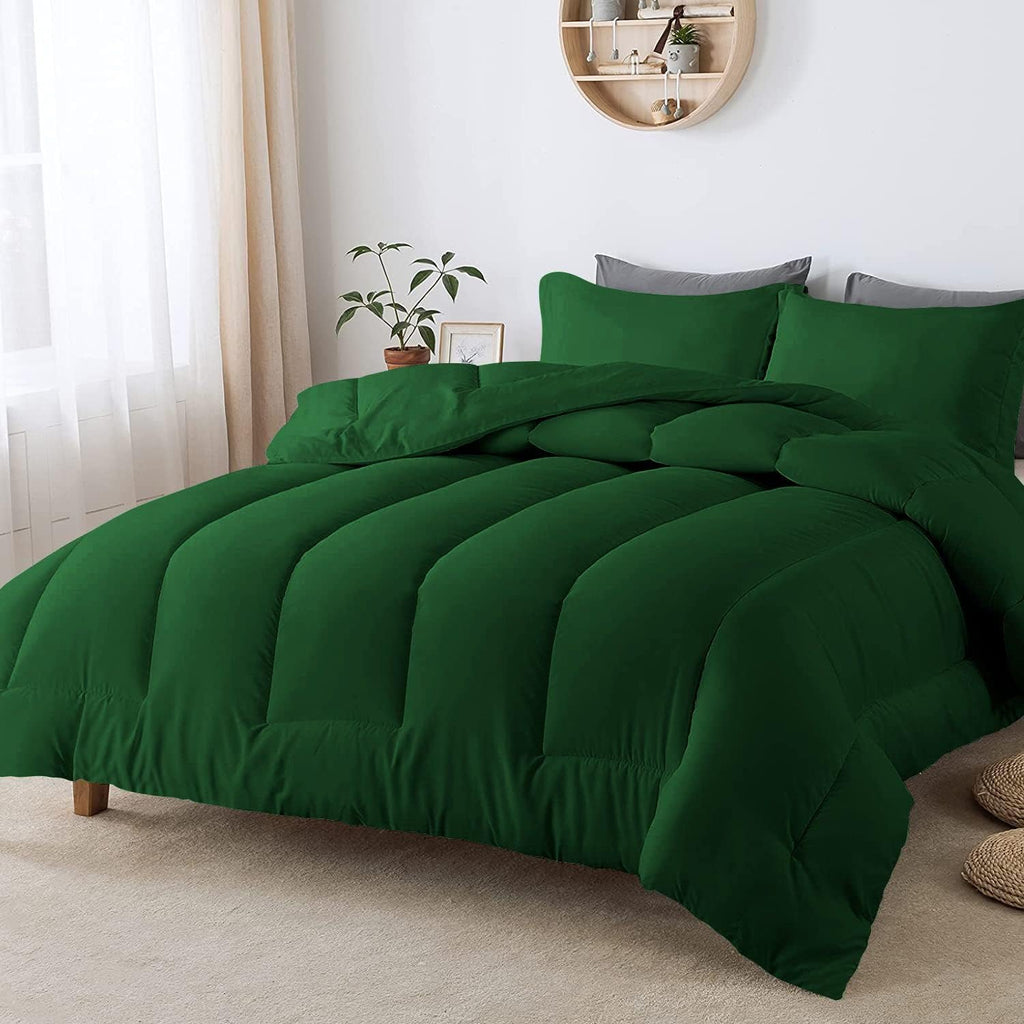5 PC Straight Line Pattern Comforter Set Premium Super Soft 600 GSM All Season | 1000 Thread Count | 100% Egyptian Cotton ( Full/Queen Size, Green Color)