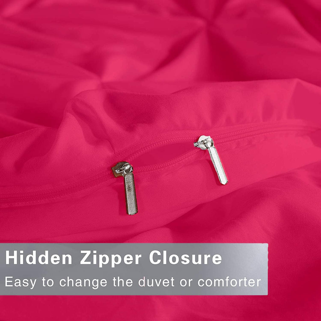 LinenHouse Premium Quality 3-Piece Duvet Cover Set with Zipper Closure & Corner Ties,Solid 1000-TC Ultra Soft Pillow Shams 100% Egyptian Cotton (Oversized 128x120, Hot Pink)