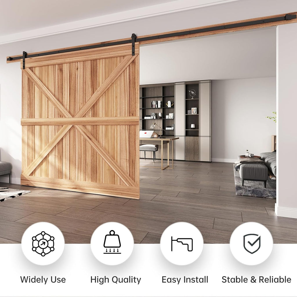 EaseLife 14 FT Sliding Barn Door Hardware Track Kit,Straight Pulley,Slide Smoothly Quietly,Easy Install (14FT Track Kit for 84' Wide Single Door)