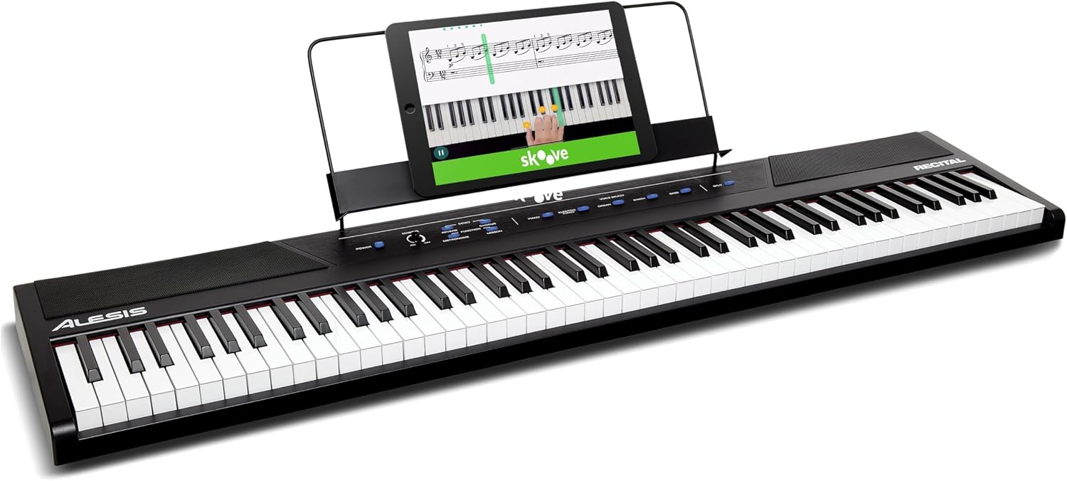 Alesis Recital - 88 Key Digital Piano Keyboard with Semi-Weighted Keys, 2x20W Speakers, 5 Voices, Split, Layer and Lesson Mode, FX and Piano Lessons