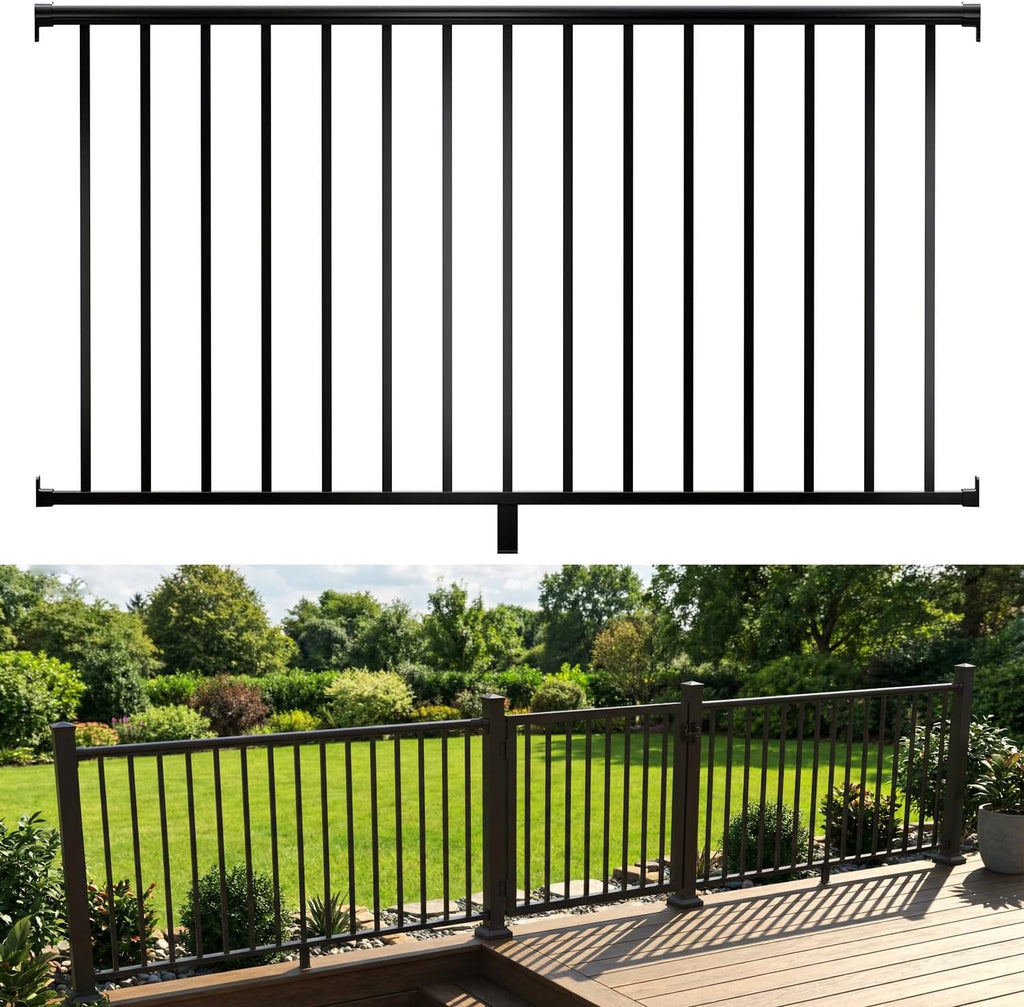 42 in. H x 6 ft. Heavy Duty BH Aluminum Straight Picket Railing, Porch and Deck Railing Kit Supports Up to 800 Lbs, IBC Compliant and Certified, AAMA2604 Powder Coating, Textured Black