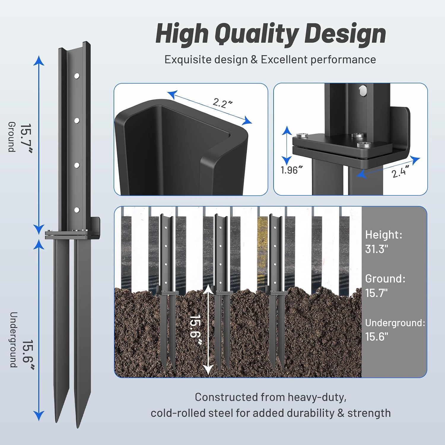 Thickened Fence Post Repair Anchor Kit, Heavy Duty Steel Fence Post Repair Stakes, Repair Tilted and Broken Wooden Post Support(8Pack/Black)