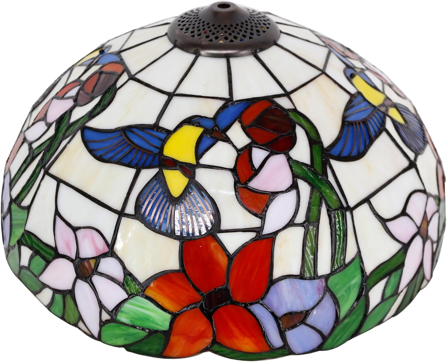 Large Tiffany Lamp Shade Replacement Only 16Inch Stained Glass Lampshade Fit For Table Lamps FLoor Lamp Ceiling Fixture Pendant Hanging Light Home Office Decoration (Cream Amber Hummingbird)
