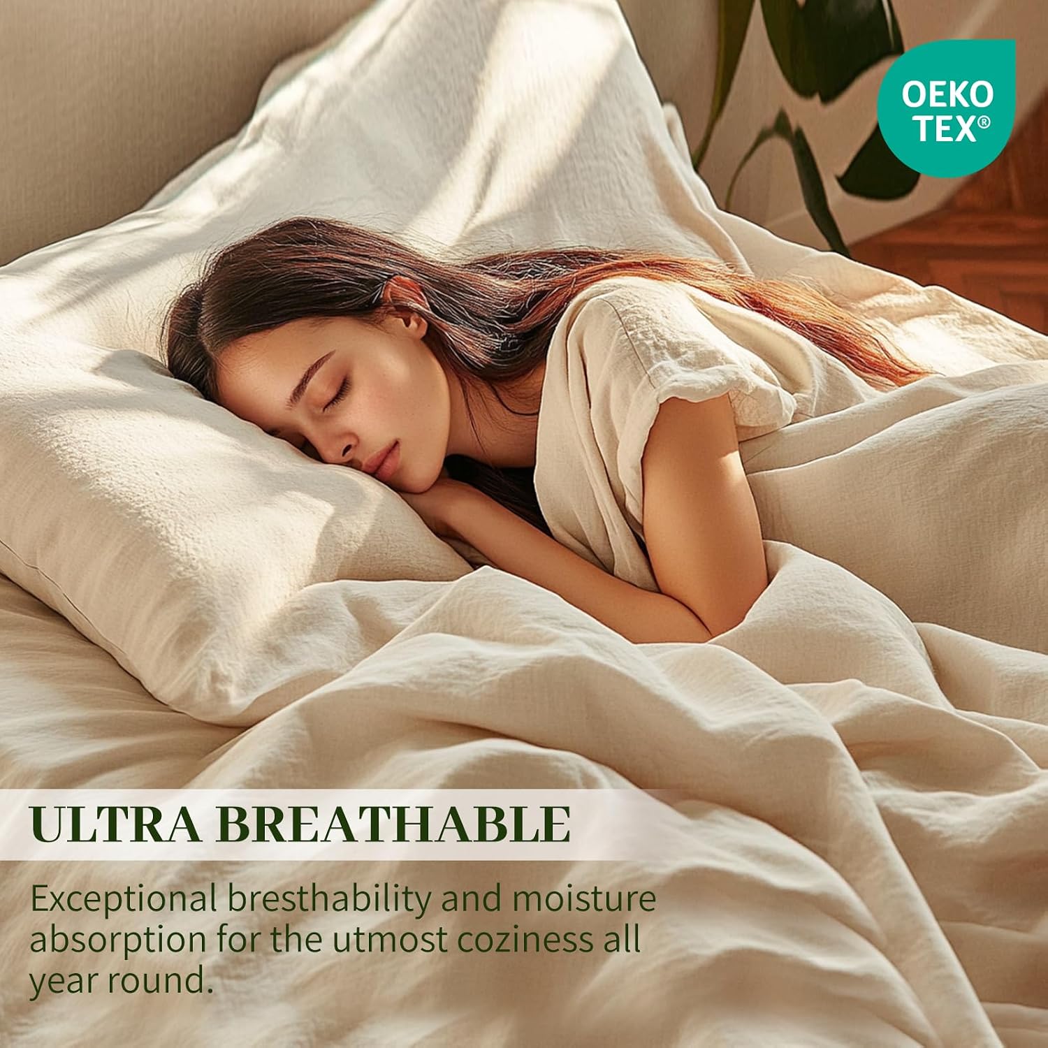 MEISHANG 100% French Pure Linen Sheets Queen Size - Bed Sheets 4 Piece Sets, Soft Durable Flax Linen, Anti-Tear Breathable Oeko-Tex Certified with 16' Deep Pocket (Forest Green)