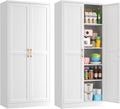 71' Tall Metal Pantry Cabinet, White Kitchen Pantry Storage Cabinet with 4 Adjustable Shelves and Gold Handles, Cupboard for Kitchen, Dining Room, Living Room, Bathroom