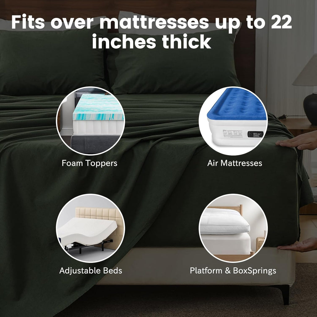 Bedlifes 100% French Linen Sheets Queen Size 18-24'Extra Deep Pocket 4-Piece Set Breathable & Moisture-Wicking,Soft & Durable Sheets for Thick Mattresses(Cool Gray)