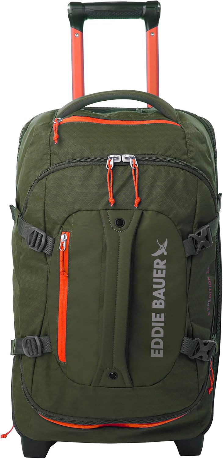Eddie Bauer Expedition Rolling Duffel Bag with Wheels | Travel | Carry-On | Luggage | Rugged | Durable - Dark Thyme, 22'