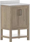 Flash Furniture Vega 24 Inch Bathroom Vanity with Sink Combo, Storage Cabinet with Soft Close Doors and Open Shelf, Carrara Marble Finish Countertop, Brown/White