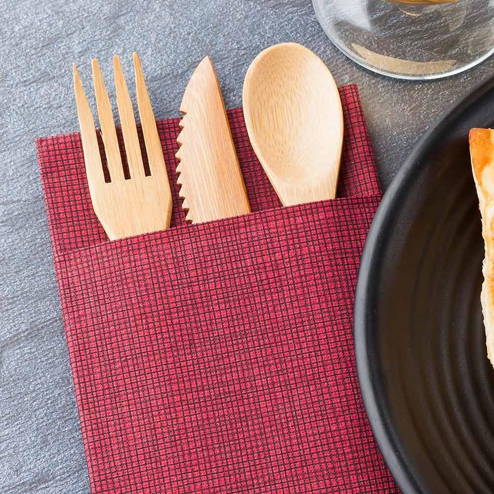 Restaurantware Luxenap 15.8 Inch Dinner Napkins 800 Linen Feel Disposable Napkins - With Black Threads Air Laid Bordeaux Paper Pocket Napkin Sleeves Pre-Folded Built-In Pocket For Silverware