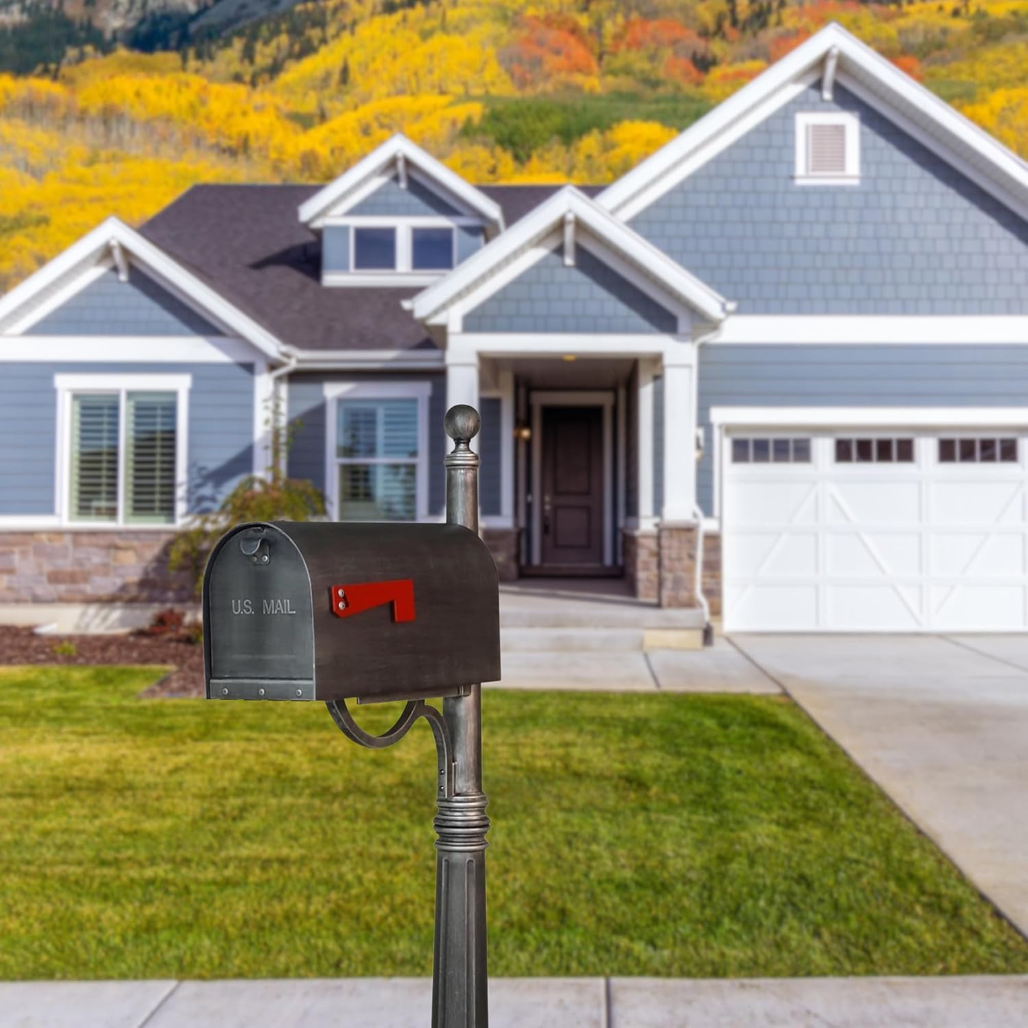Special Lite Titan Curbside Mailbox with Ashland Post - Swedish Silver Mailbox with Aluminum Post - SCH-1016A_SPK-600-SW