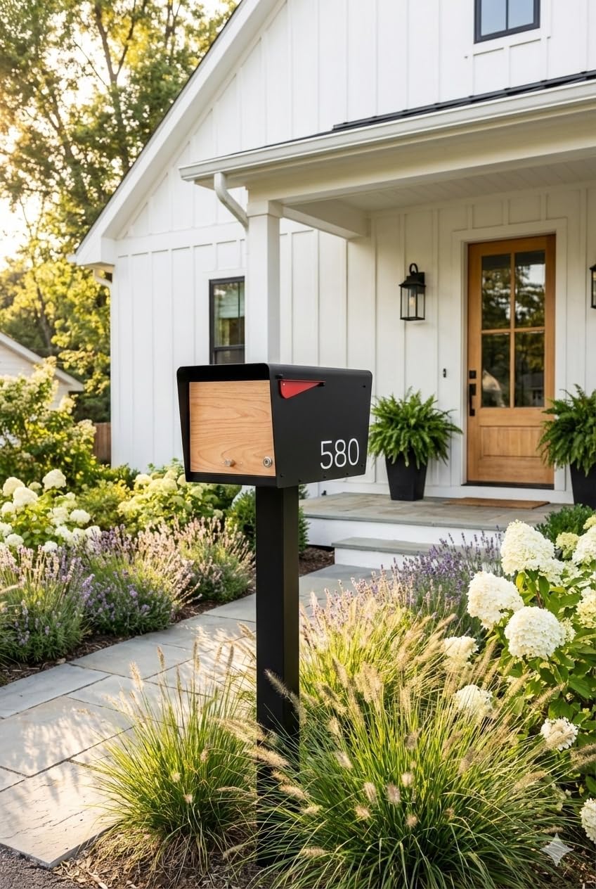 Movo Home Charles Mailbox, Post Mount Curbside, Security Lock, Large, Black