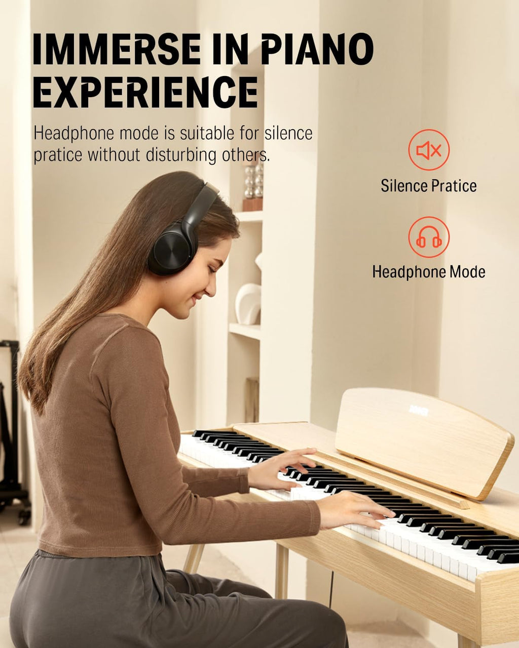 Donner DDP-80 Digital Piano 88 Key Weighted Keyboard, Full-size Electric Piano for Beginners, with Sheet Music Stand, Triple Pedal, Power Adapter, Supports USB-MIDI Connecting, Natural Wood Color