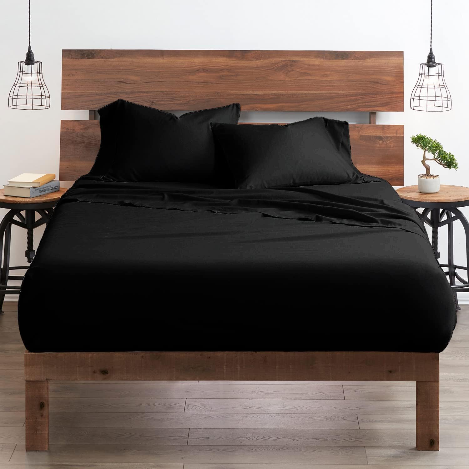 Breathable Luxury Bedding ! 800 Thread Count 100% Egyptian Cotton Queen Size 4 Piece Sheet Set Fit 15' Inch to 18' Inch Deep Pocket Black Solid.