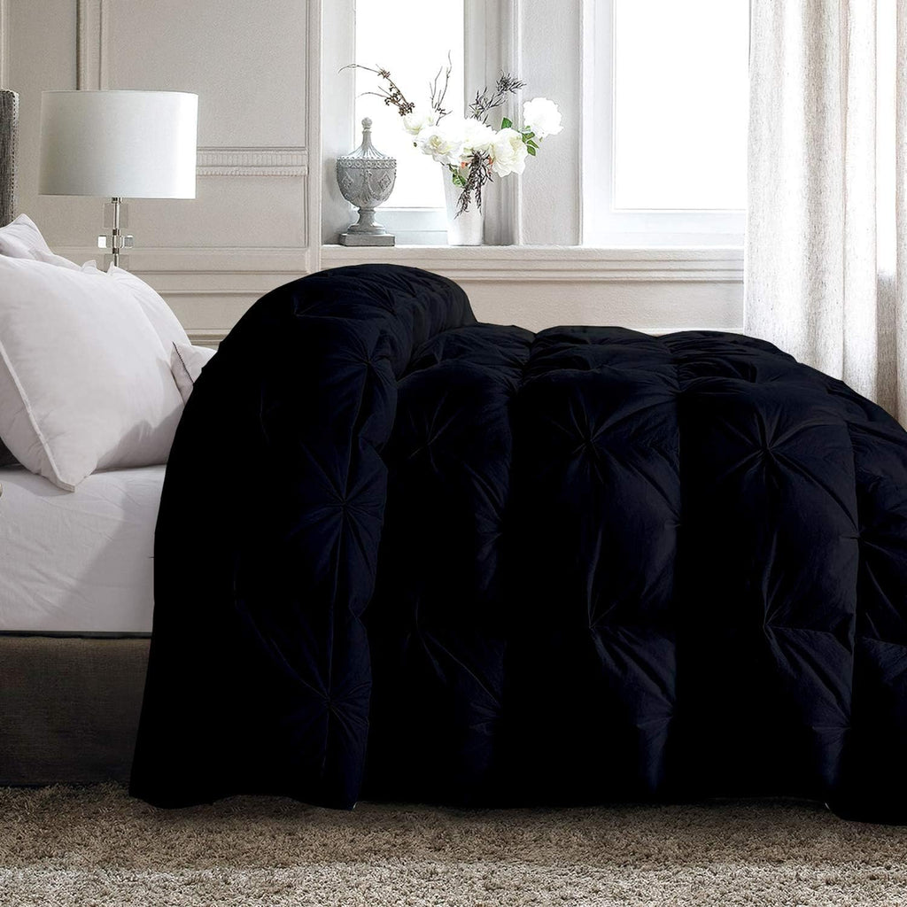 Pinch Pleated Soft 400 GSM All Season Black 5 Piece Queen Size Comforter Set (Comforter + 4 Pillowcases) 600 Series Egyptian Cotton Comforter Bedding Set
