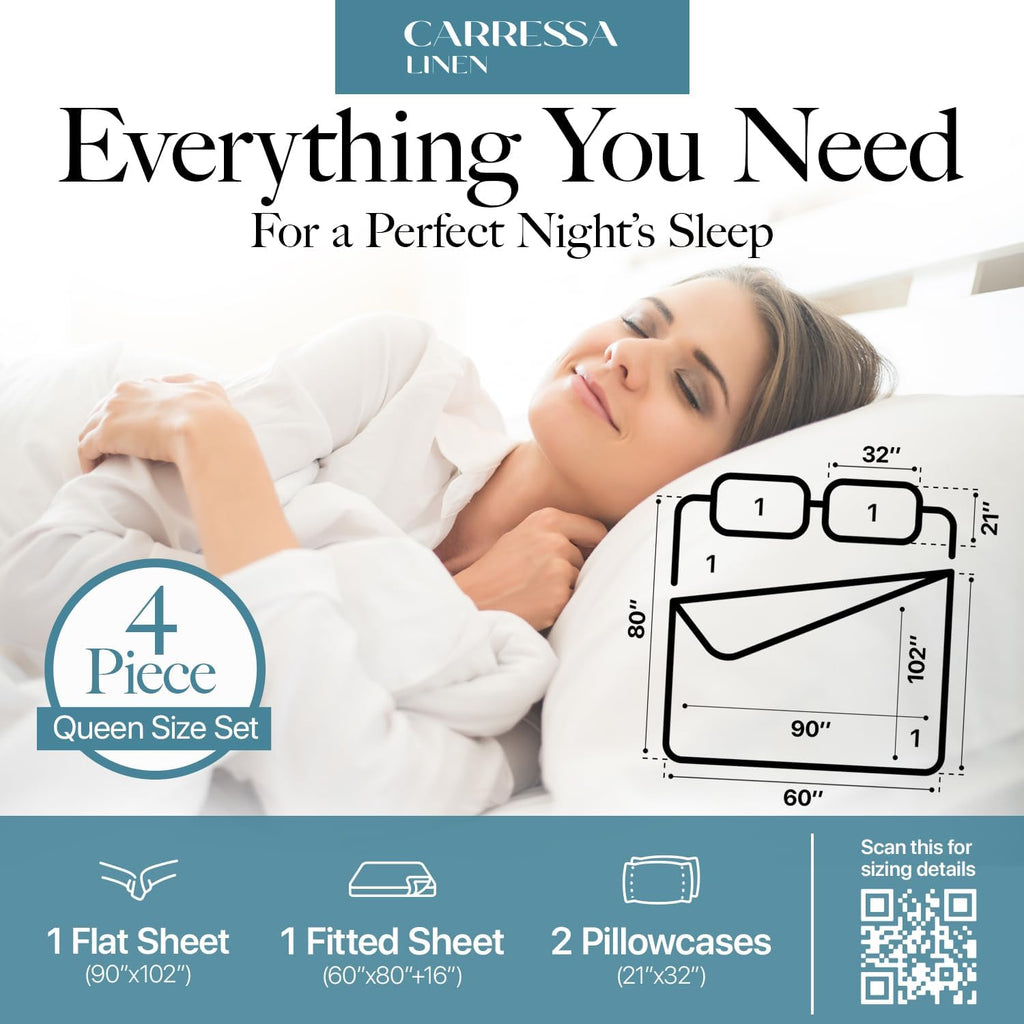 Carressa Linen 100% Egyptian Cotton Sheets Queen Size - Luxury 1000 Series Orchids Collection Damask Striped Queen Size Sheet Set (4 PC, Dark Grey Stripe), Soft Cooling & Durable 16' Hotel Sheets
