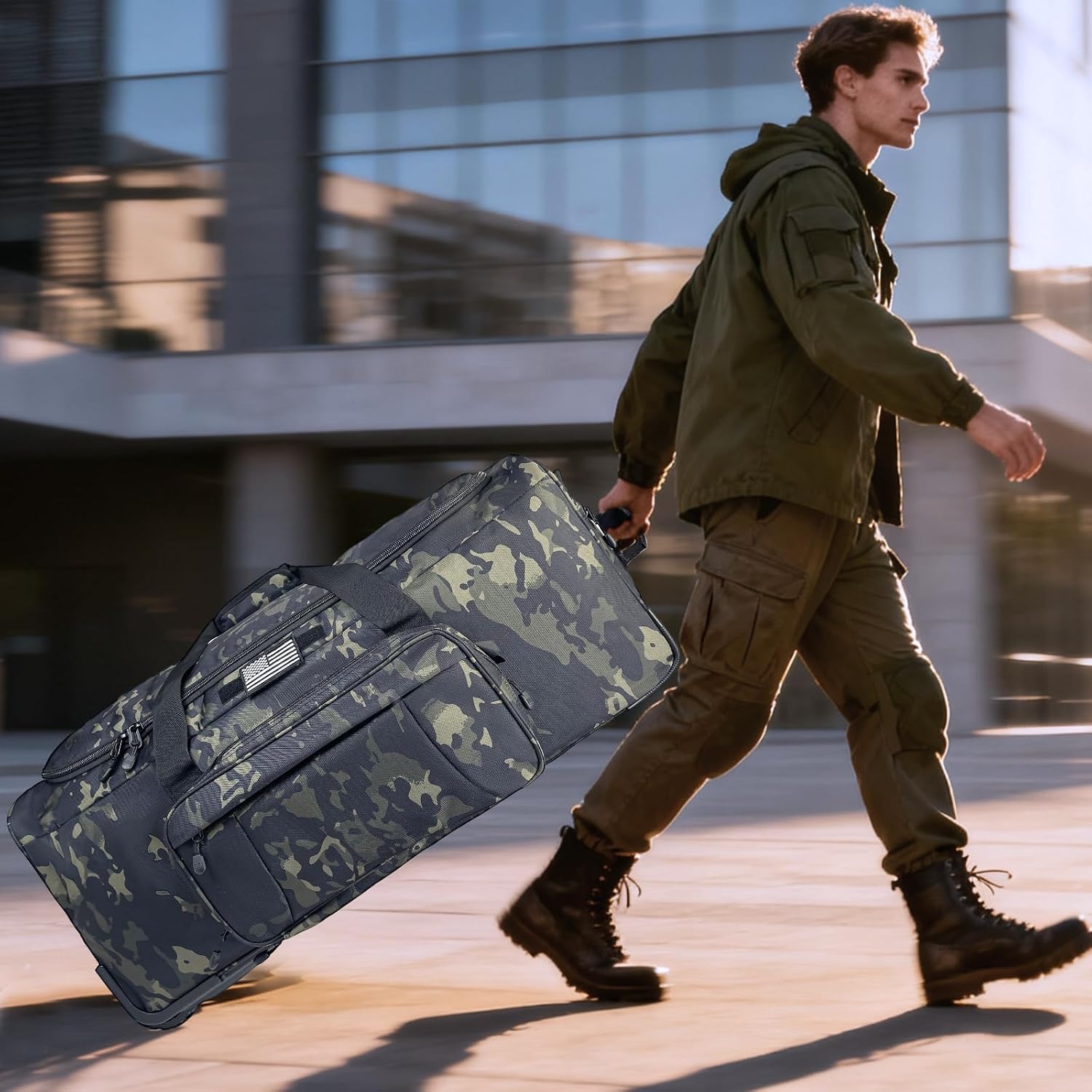 WOLT 120L Rolling Duffle Bag with Wheels, Large Deployment Military Bag, Wheeled Heavy Duty Luggage for Travel, Camping