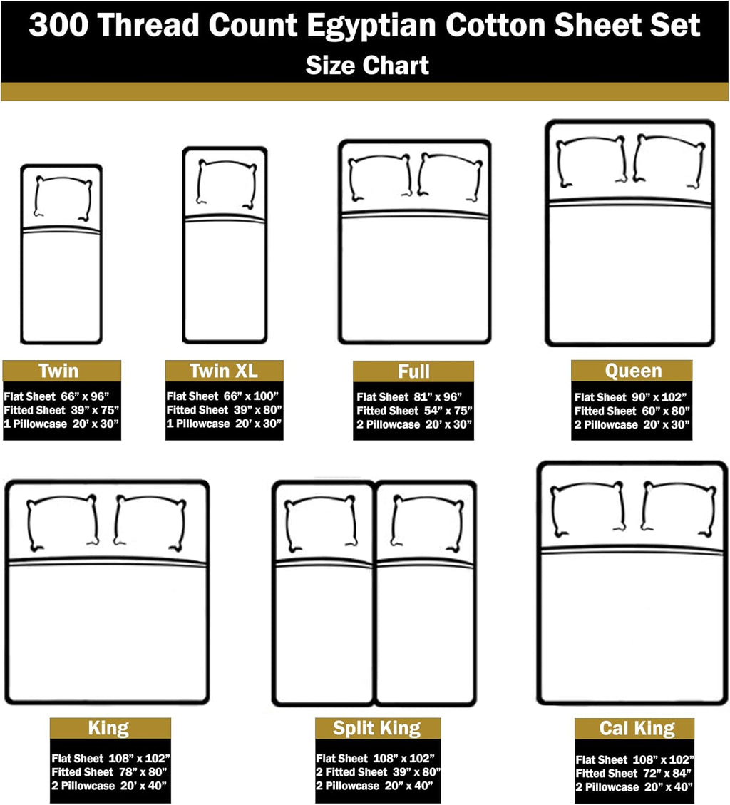 Superior 300 Thread Count Egyptian Cotton Sheet Set, 2 Fitted Sheets, Flat Sheet, 2 Pillowcases, Split King, Grey