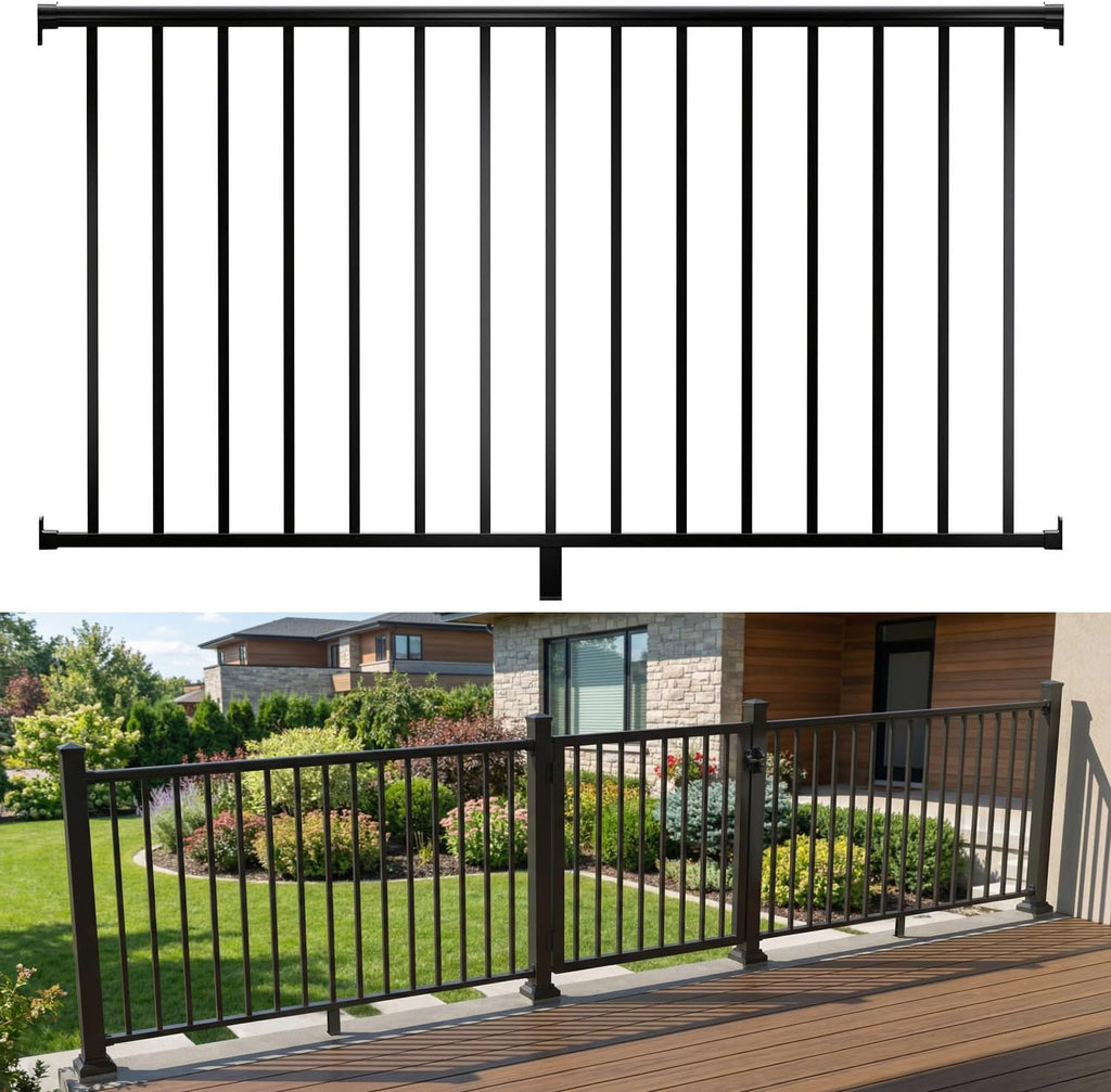 36 in. H x 6 ft. Heavy Duty BH Aluminum Straight Picket Railing, Porch and Deck Railing Kit Supports Up to 800 Lbs, IBC Compliant and Certified, AAMA2604 Powder Coating, Textured Black