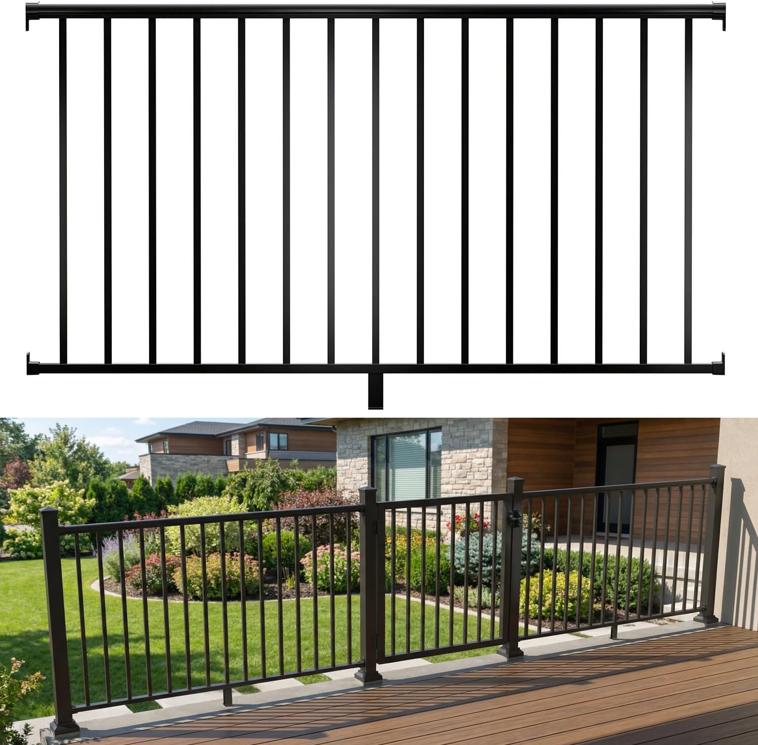 36 in. H x 6 ft. Heavy Duty BH Aluminum Straight Picket Railing, Porch and Deck Railing Kit Supports Up to 800 Lbs, IBC Compliant and Certified, AAMA2604 Powder Coating, Textured Black