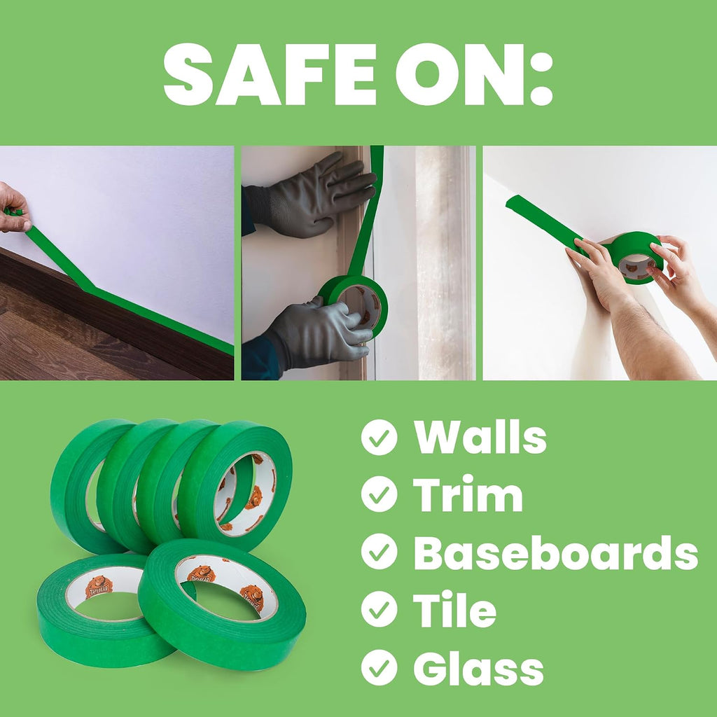 TAPEBEAR Green Painters Tape Multi-Surface Masking Tape 1.88 inch x 60 Yard, Indoor and Outdoor Painting Tape, Residue Free Easy Removal with Sharp Lines, Paint Tape for Walls, Auto, Home, 36Rolls