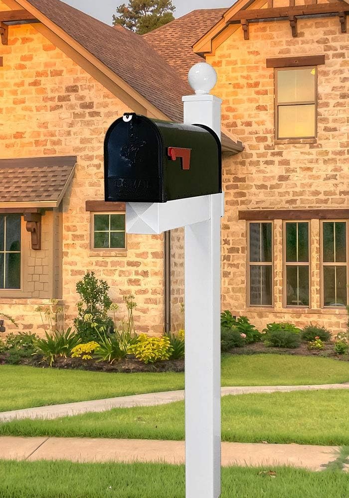 4Ever Products The Washington Vinyl/PVC Mailbox Post (Includes Mailbox) Complete Decorative Curbside Mailbox System with Classic Traditional Style (Black Mailbox)