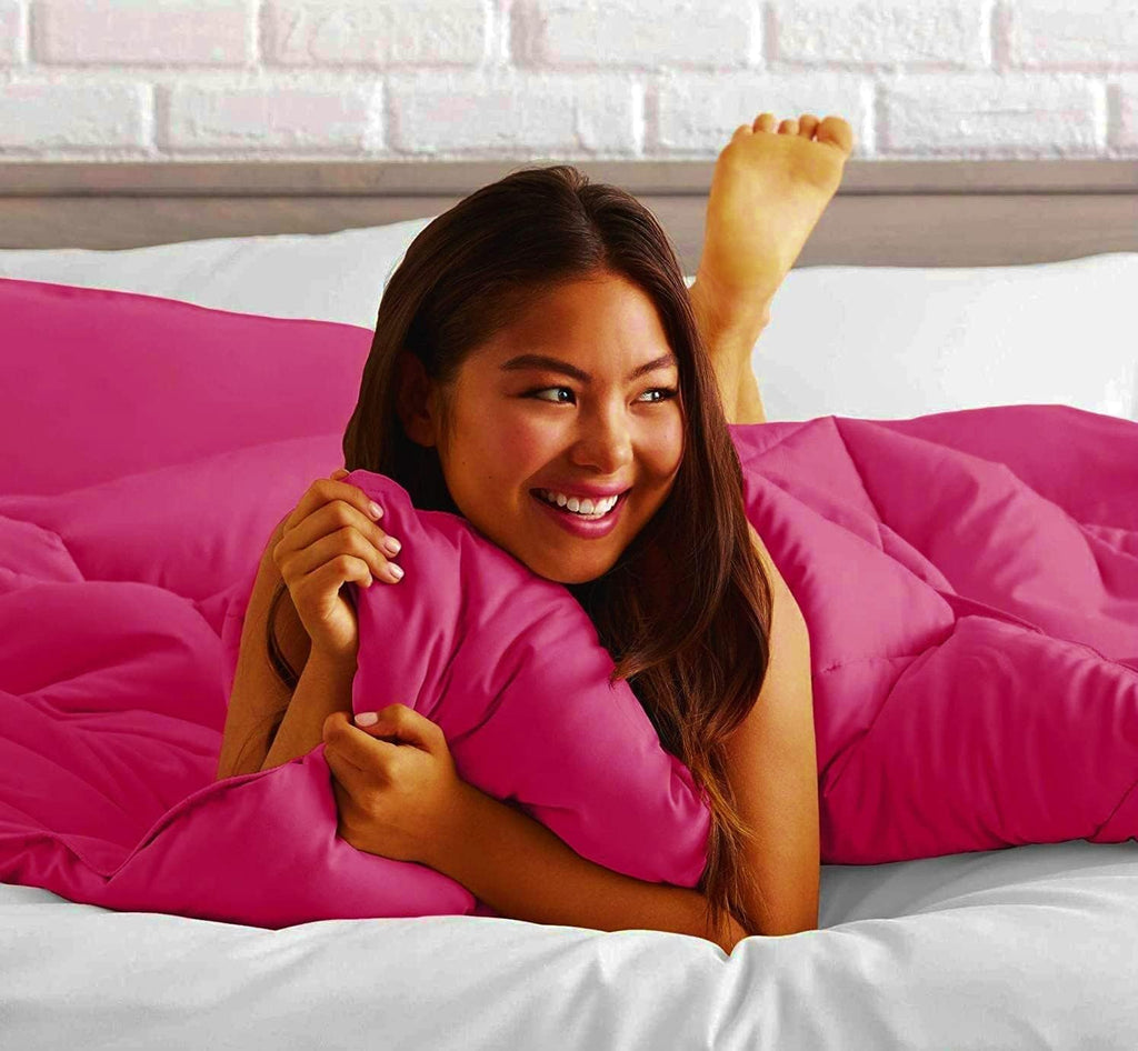 Queen Comforter Set Egyptian Cotton 1000 Series Hot Pink 400 GSM Queen Size Comforter Set (Comforter + 2 Pillowcases) Comforter for Queen Size Bed