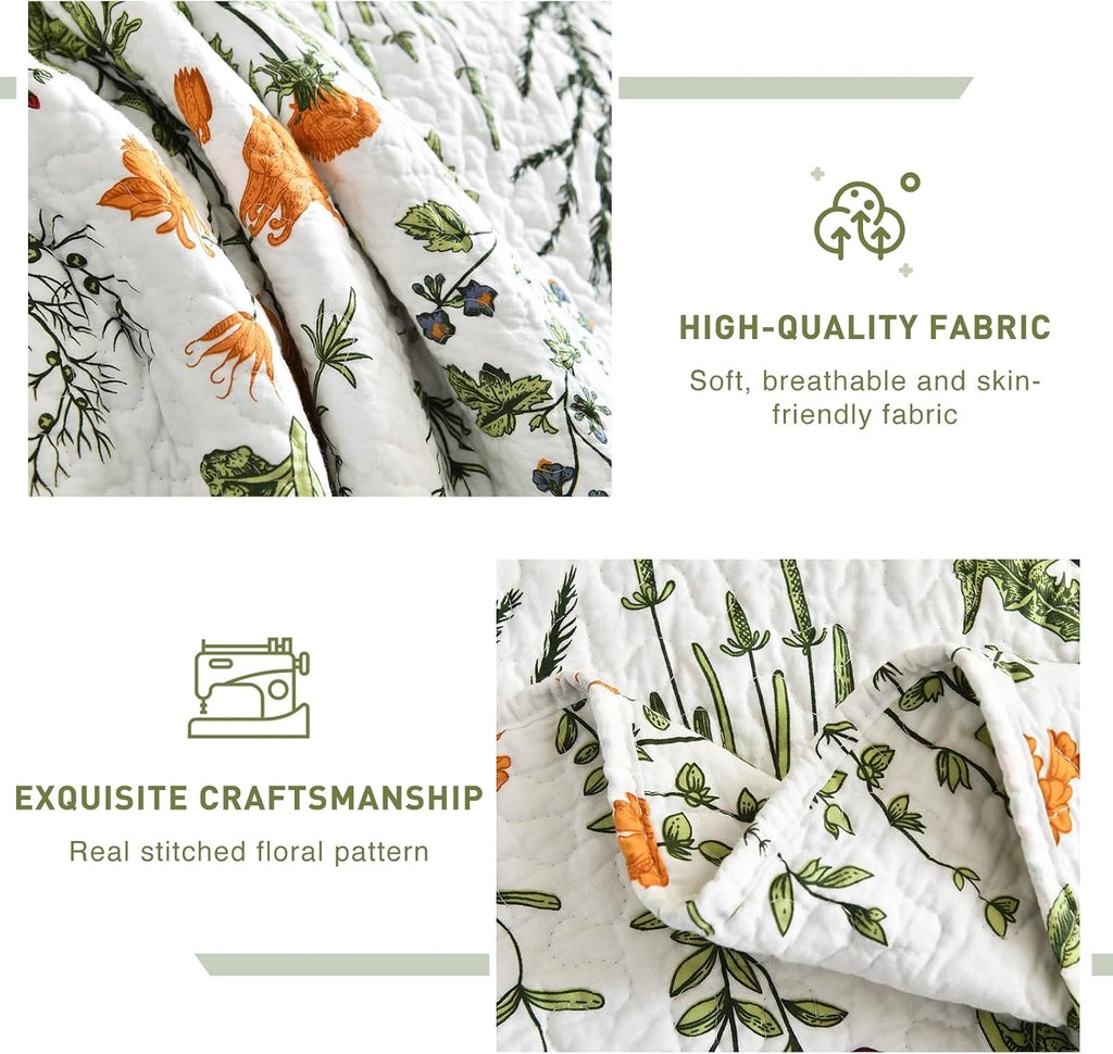 Lady Ann Oversized King Quilt Bedspreads 120x120-100% Cotton Floral California King Size Quilt Bedding Set Yellow Flowers & Leaves Pattern Plant Botanical Printed Quilted Coverlet Set, 3 Pcs