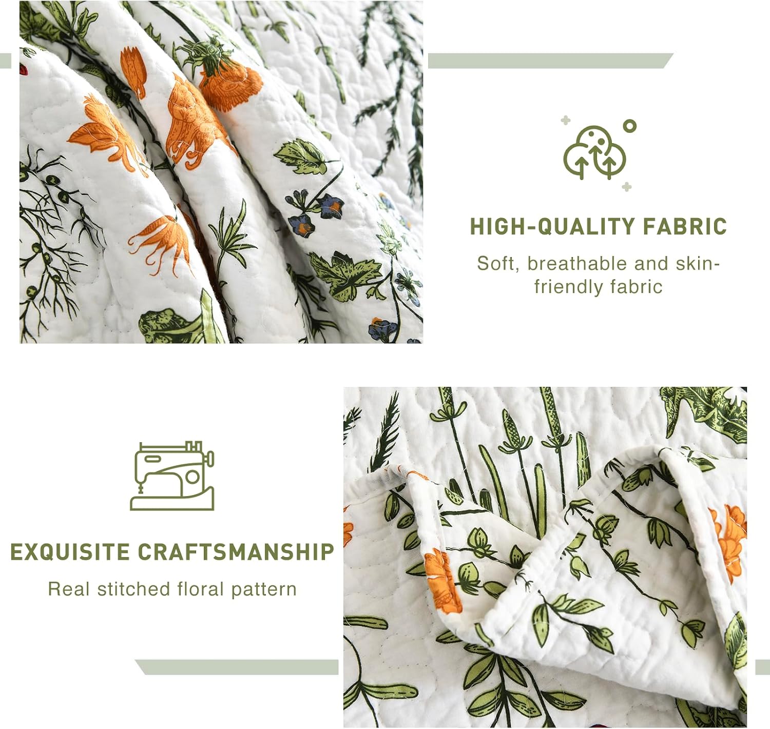 Lady Ann Oversized King Quilt Bedspreads 120x120-100% Cotton Floral California King Size Quilt Bedding Set Yellow Flowers & Leaves Pattern Plant Botanical Printed Quilted Coverlet Set, 3 Pcs