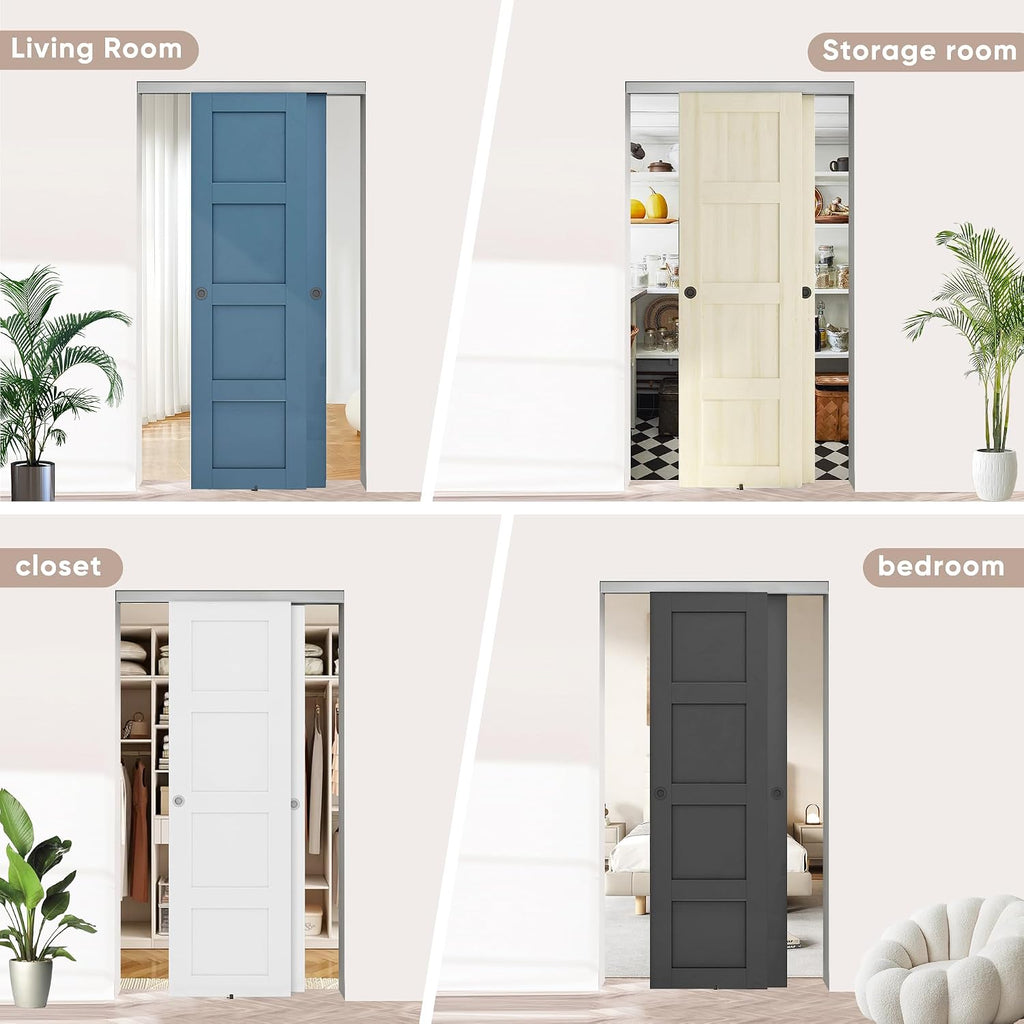 JUBEST 4FT/48 Heavy Duty Bypass Door Hardware with Soft Close Mechanism, Sliding Closet Door Hardware Set for 2 Door System, Smoothly and Quietly, Fit Door Thickness 1 3/8' or 1 3/4', Easy to Install