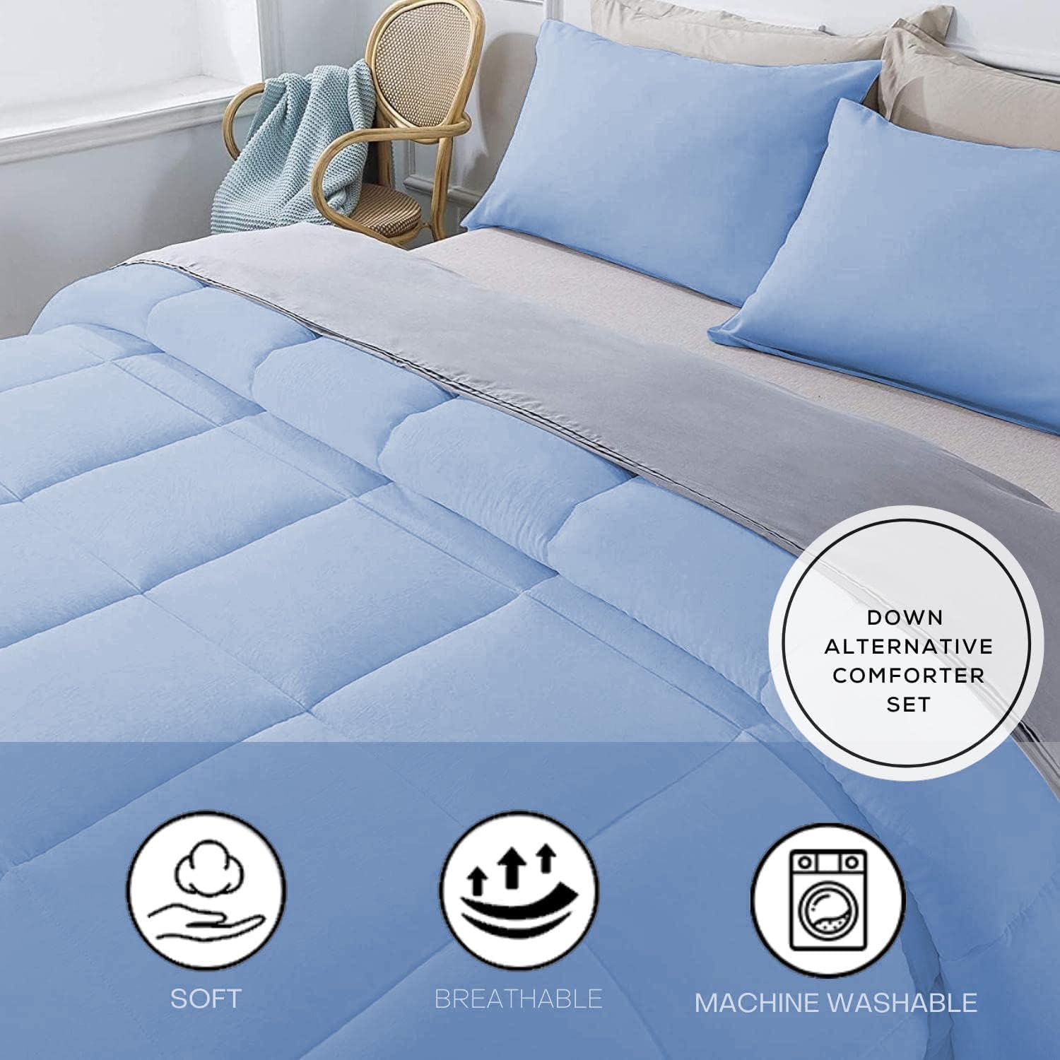 Olivia Rocco 1 Piece 1000 Thread Count Comforter Full XL/Queen Size (88' x 92') Inch 100% Egyptian Cotton Comforter 400 GSM Soft Quality - Light Blue Solid