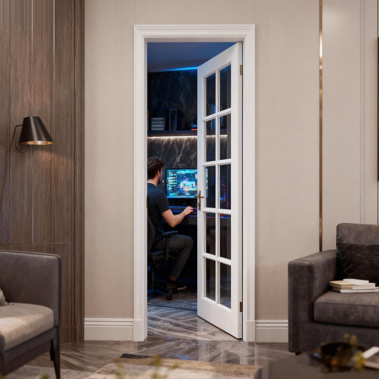 24' x 80' 10-Panel Clear Glass Interior Door - White Eco-Friendly Water-Based Paint, Sleek Design for Home Office/Bathroom/Kitchen, Lightweight & Durable