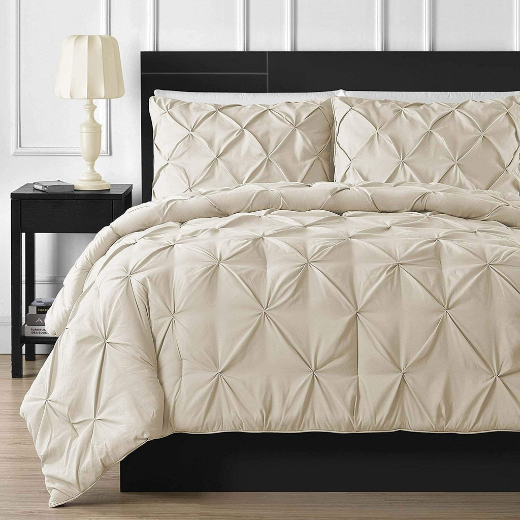 Crown Collection 1000-TC Hypoallergenic Ultra Soft Design 100% Egyptian Cotton Pinch Plated Duvet Cover with Zipper Colser & 2pcs Pillow Case Set (Eastern King Size (118' x 110'), Ivory)