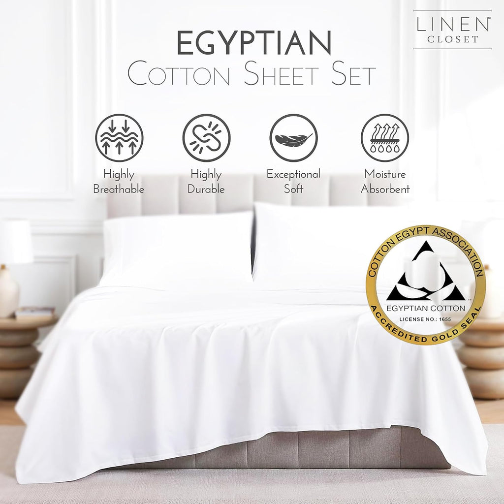 Linen Closet Luxury Cotton 1000 Thread Count Egyptian Cotton 4-Piece Sheet Set, Full, Arctic White