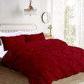 Pinch Pleated 3pc Duvet Cover Set 100% Egyptian Cotton 1000-TC Zipper & Corner Ties Rectangle Pattern Decorative Pintuck (All Queen 90x90 Size, Burgundys)