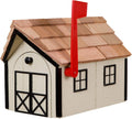 Amish Cedar Roof Wooden Mailbox with Window & Door Trim (Beige with Black Trim)