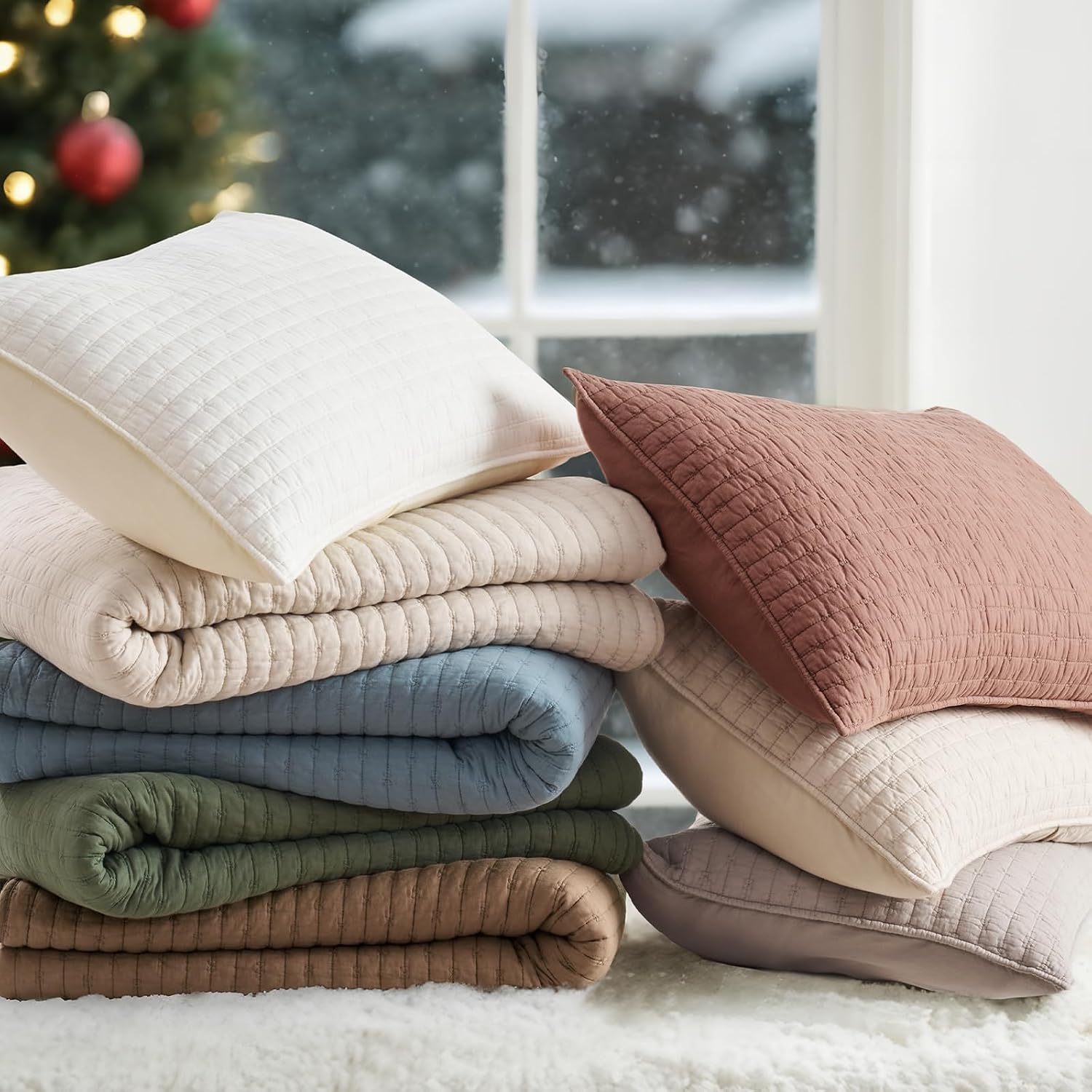 EVERGRACE Cross Stitch Pre-Washed Cotton Quilt Bedding Set Queen Size, Oversized 3 Pieces Lightweight Bedspread Coverlet for All Season, with 2 Matching Shams, Camel Brown, 92'x96'