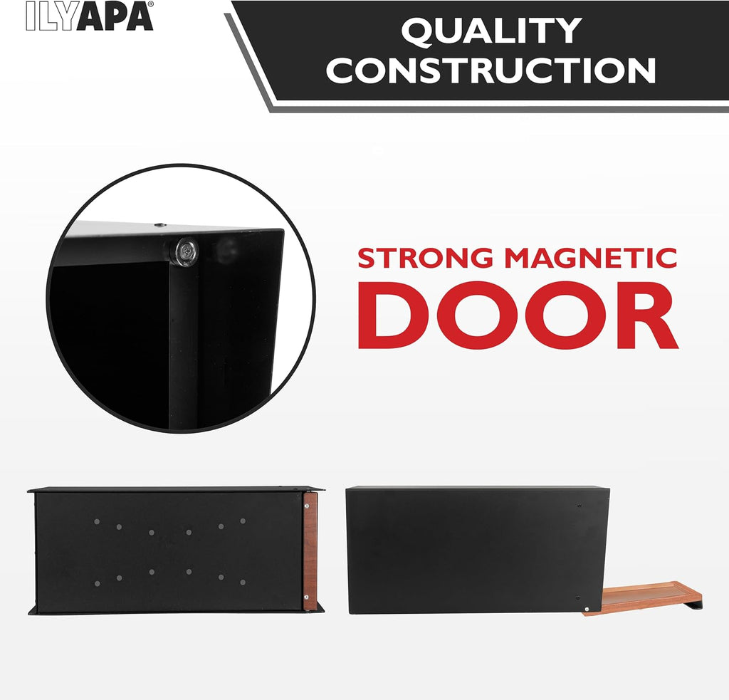 Ilyapa Modern Mailbox Post Mount - 21x8x10 Inch Black Modern Mailboxes for Outside - Heavy Duty Metal Mail Box with Printed Redwood Grain Trim