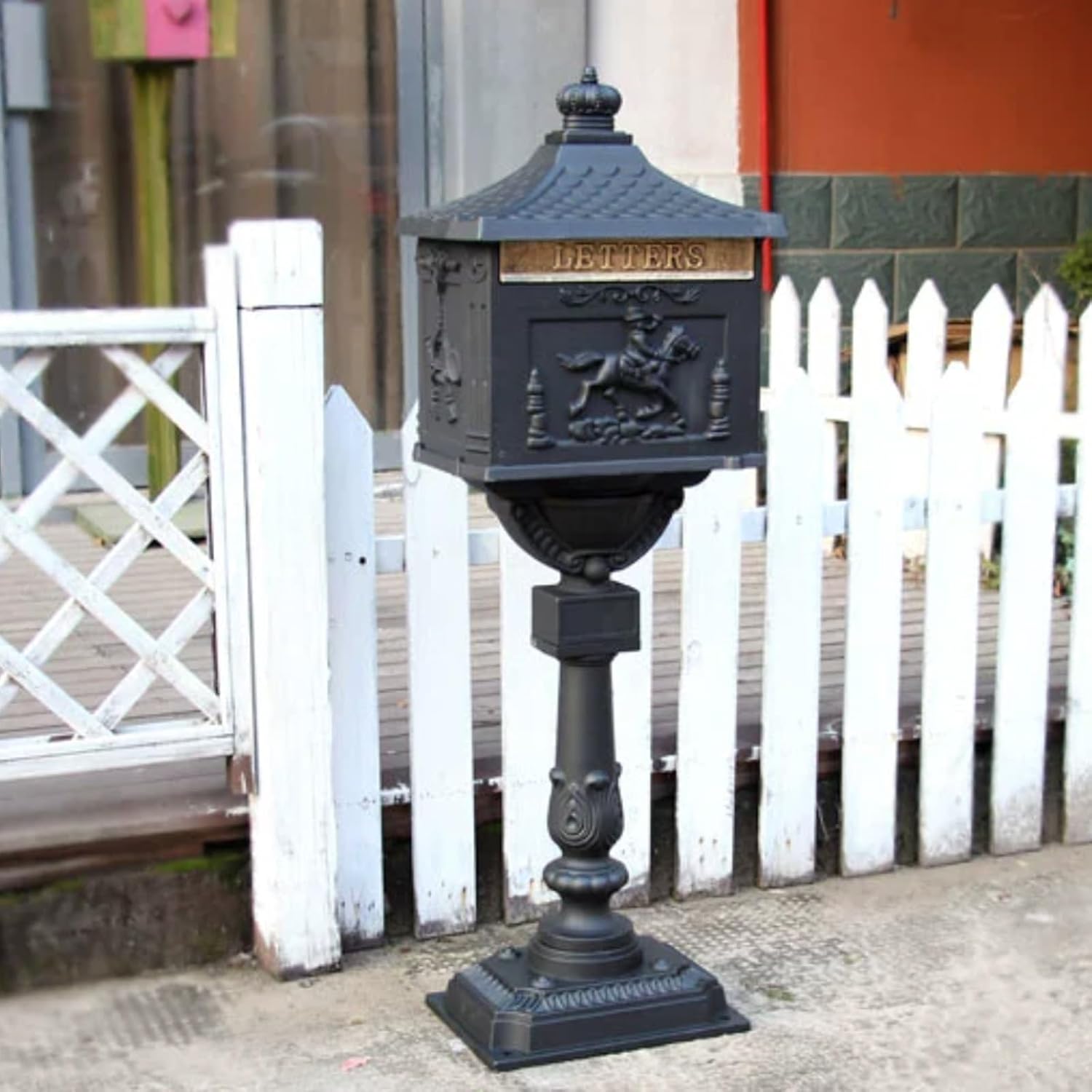Mail Boxes for House Outside, Mailboxes for Outside with Post, Mailbox with Post, Metal Mailbox, Mailbox Cast Aluminum, Black Mail Box Postal Box, with 2 Keys(Black)