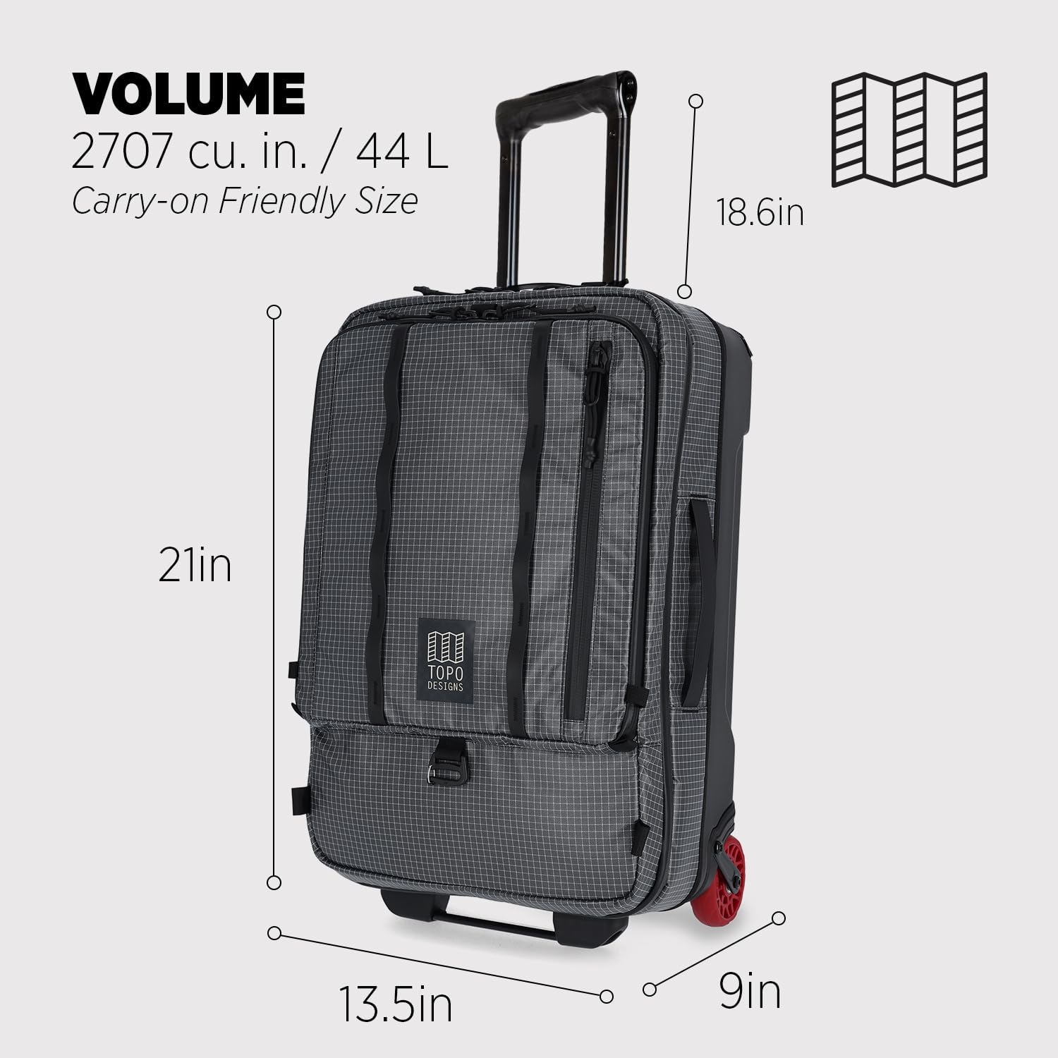 Topo Designs Apex Global Travel Roller Bag, Nylon Ripstop Fabric, Weatherproof Carry-on Rolling Suitcase, Made with 100% Recycled Materials