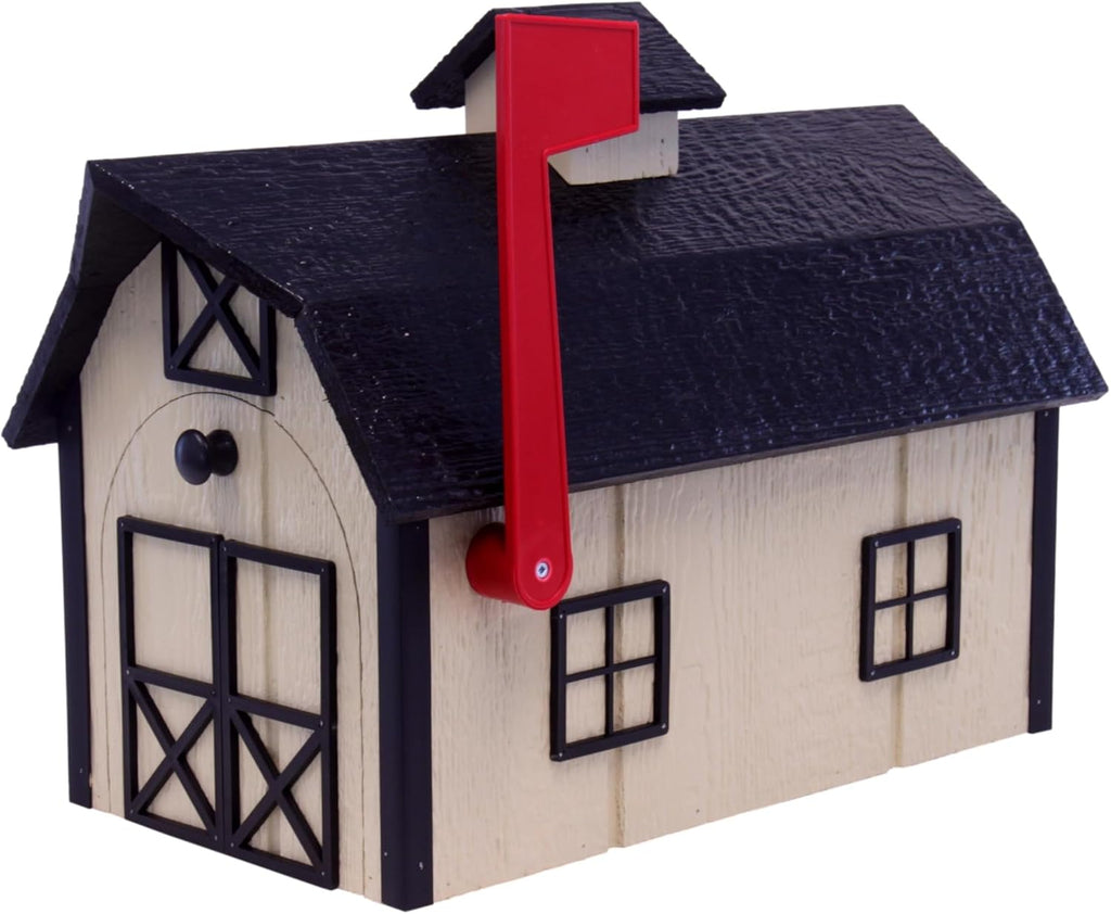 Deluxe Wooden Mailbox, Post Mount, Dutch Barn Style (Beige and Black)